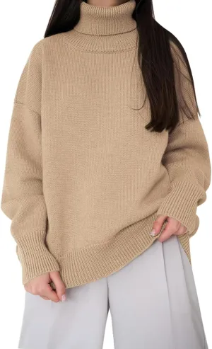 Women's Knitted Sweater 2024 Casual Long Sleeve Turtleneck Top Oversized Winter Outfits Fashion Solid Color Pullovers