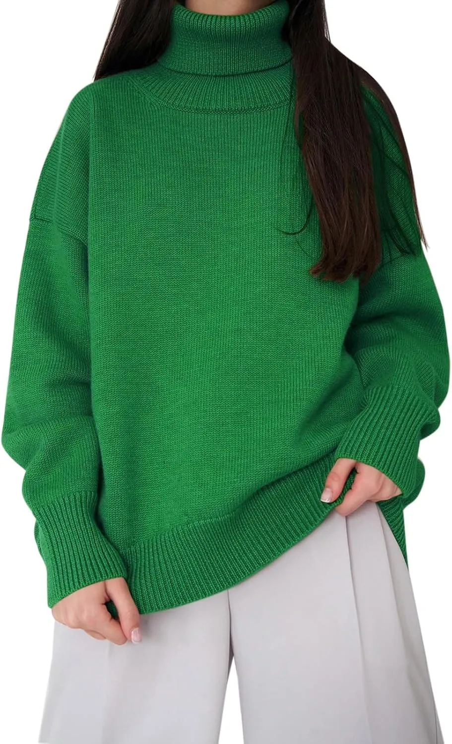 Womens Knitted Sweater 2024 Casual Long Sleeve Turtleneck Tops Oversized Winter Outfits Fashion Solid Color Pullovers