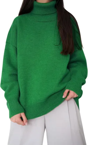 Womens Knitted Sweater 2024 Casual Long Sleeve Turtleneck Tops Oversized Winter Outfits Fashion Solid Color Pullovers