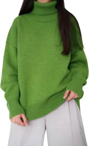 Womens Knitted Sweater 2024 Casual Long Sleeve Turtleneck Tops Oversized Winter Outfits Fashion Solid Color Pullovers