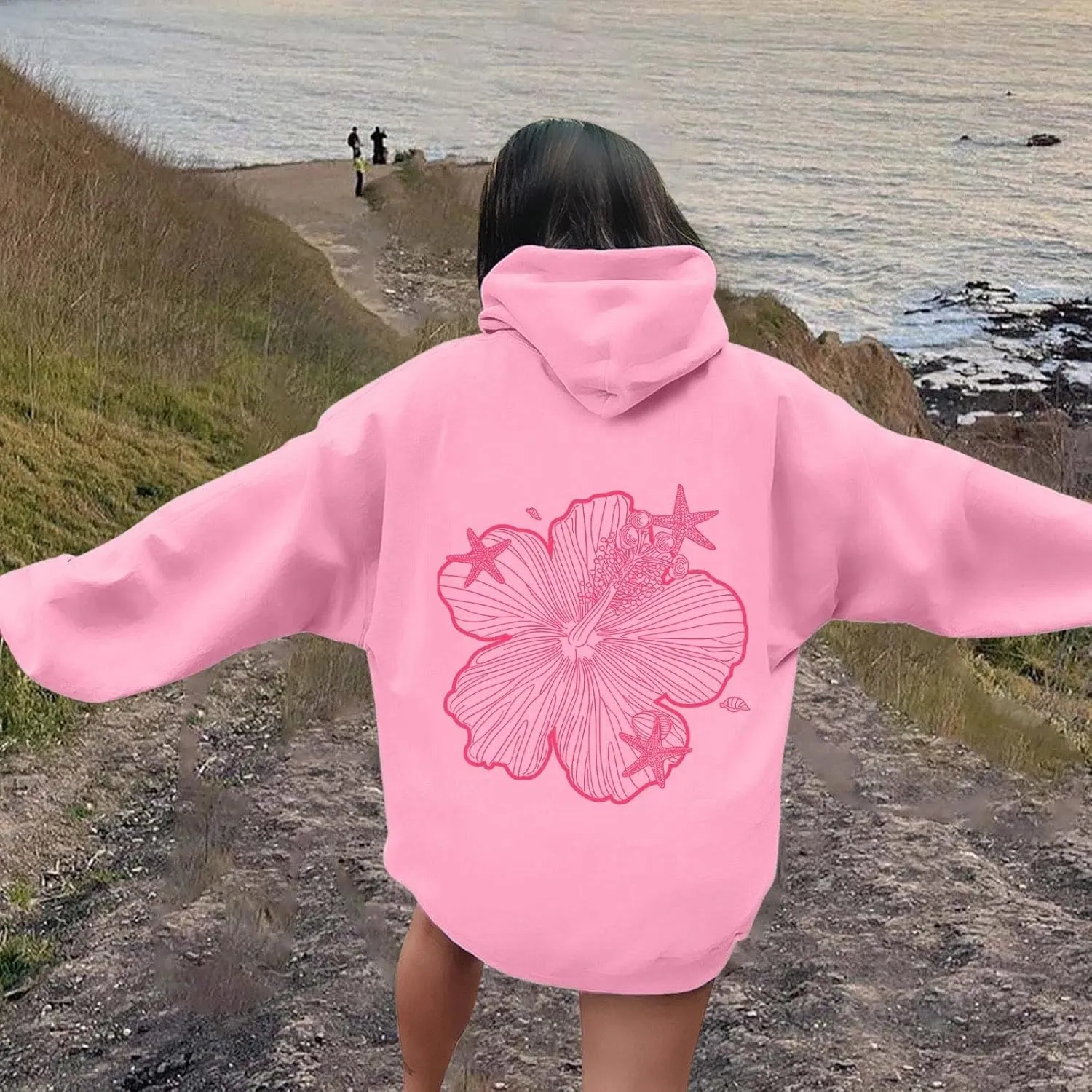 Womens Letter Print Hoodies Sweatshirt Graphic Casual Long Sleeve Drawstring Hooded Pullover Tops With Pocket 2025