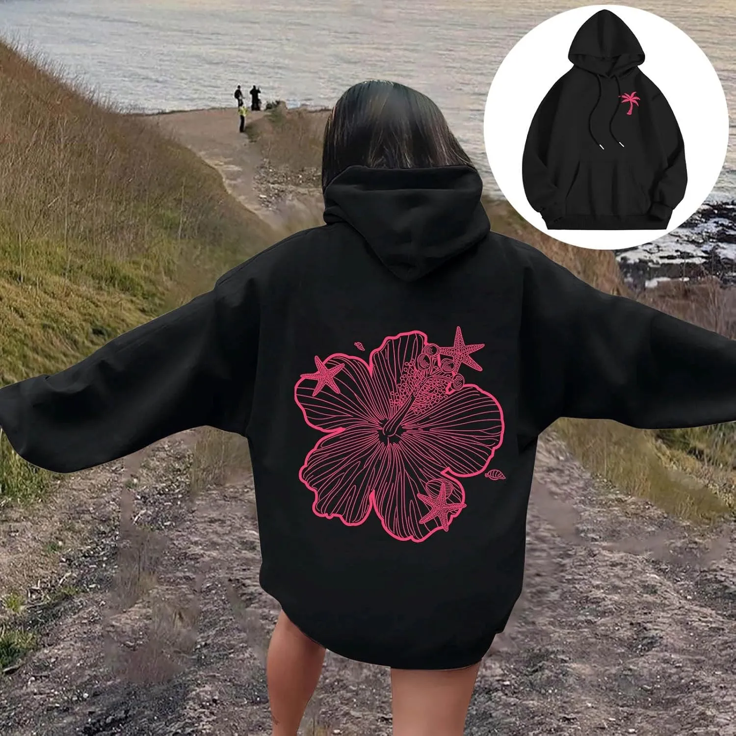 Womens Letter Print Hoodies Sweatshirt Graphic Casual Long Sleeve Drawstring Hooded Pullover Tops With Pocket 2025