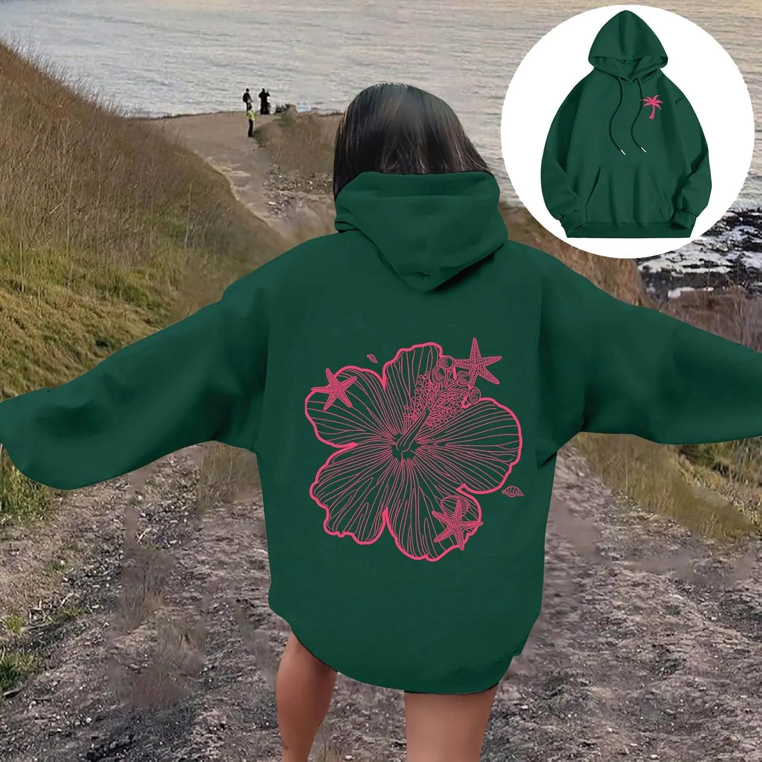 Womens Letter Print Hoodies Sweatshirt Graphic Casual Long Sleeve Drawstring Hooded Pullover Tops With Pocket 2025