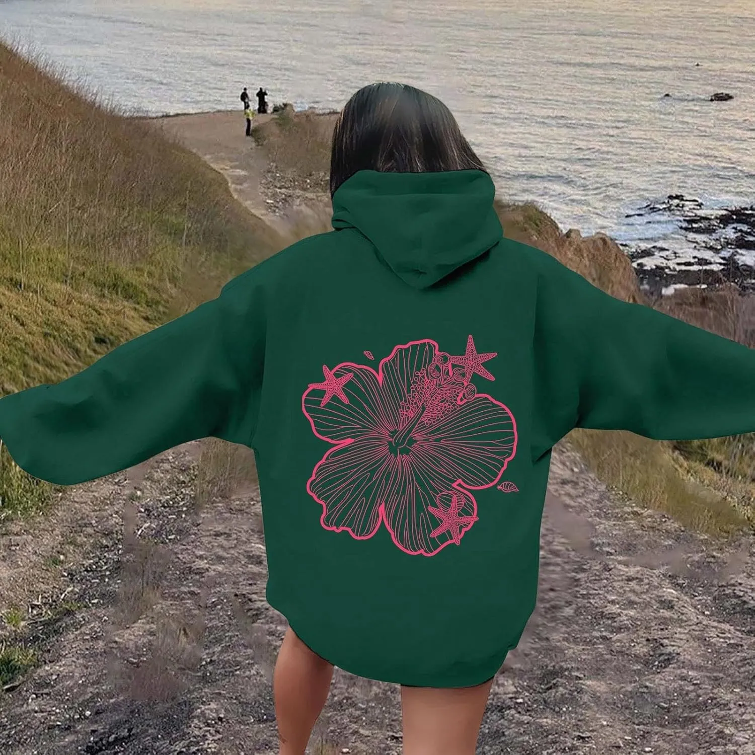Womens Letter Print Hoodies Sweatshirt Graphic Casual Long Sleeve Drawstring Hooded Pullover Tops With Pocket 2025