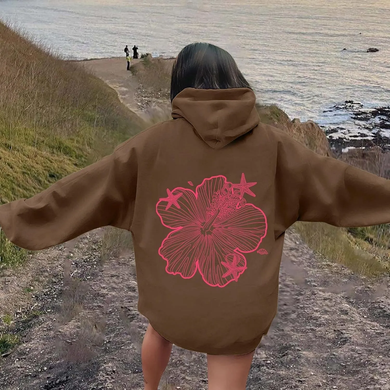 Womens Letter Print Hoodies Sweatshirt Graphic Casual Long Sleeve Drawstring Hooded Pullover Tops With Pocket 2025
