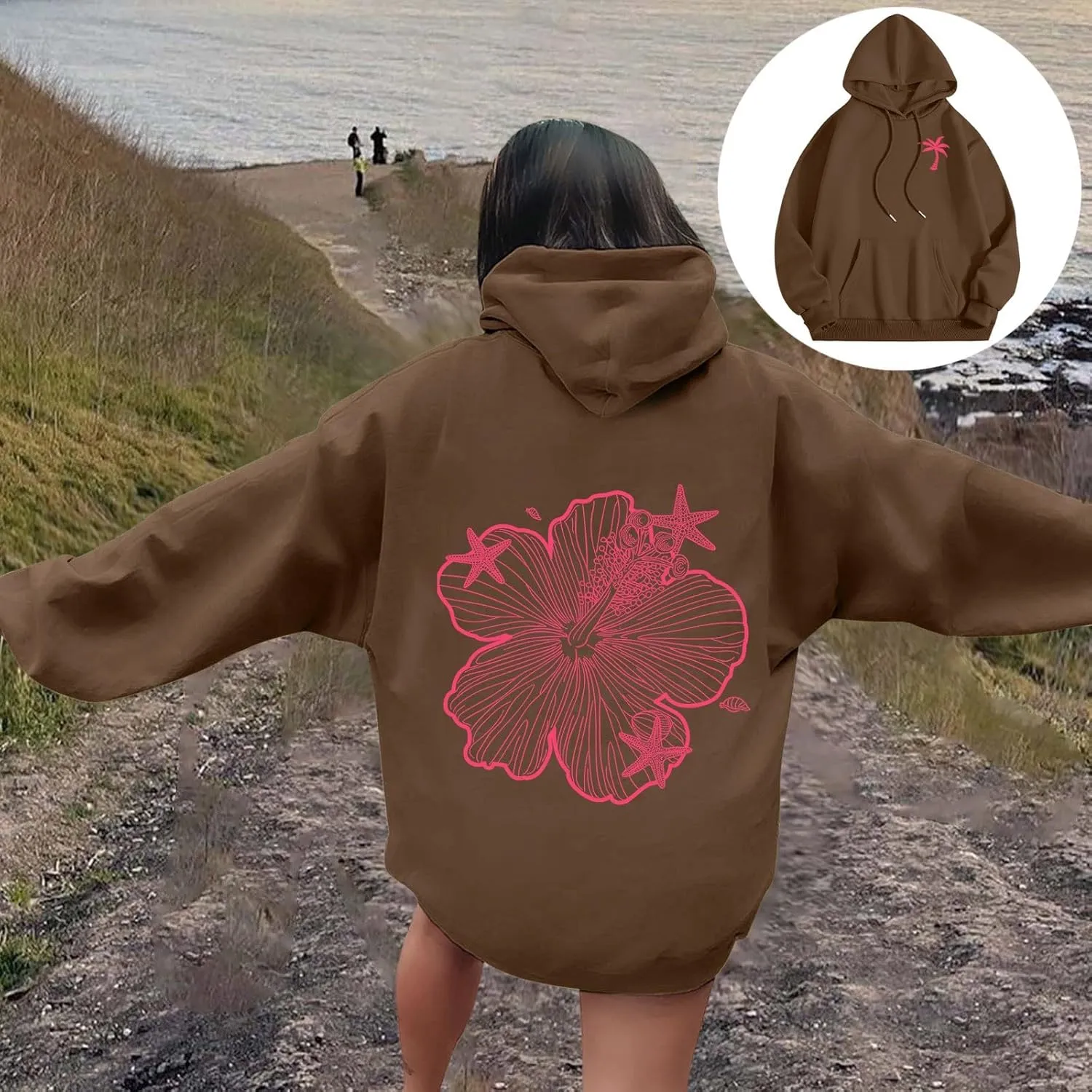 Womens Letter Print Hoodies Sweatshirt Graphic Casual Long Sleeve Drawstring Hooded Pullover Tops With Pocket 2025