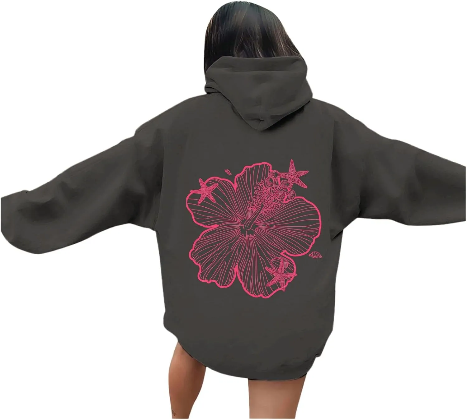 Womens Letter Print Hoodies Sweatshirt Graphic Casual Long Sleeve Drawstring Hooded Pullover Tops With Pocket 2025