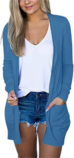Womens Lightweight Cardigan Casual Knit Open Front Cardigan Sweater Trendy Long Sleeve Jacket Fall Outwear
