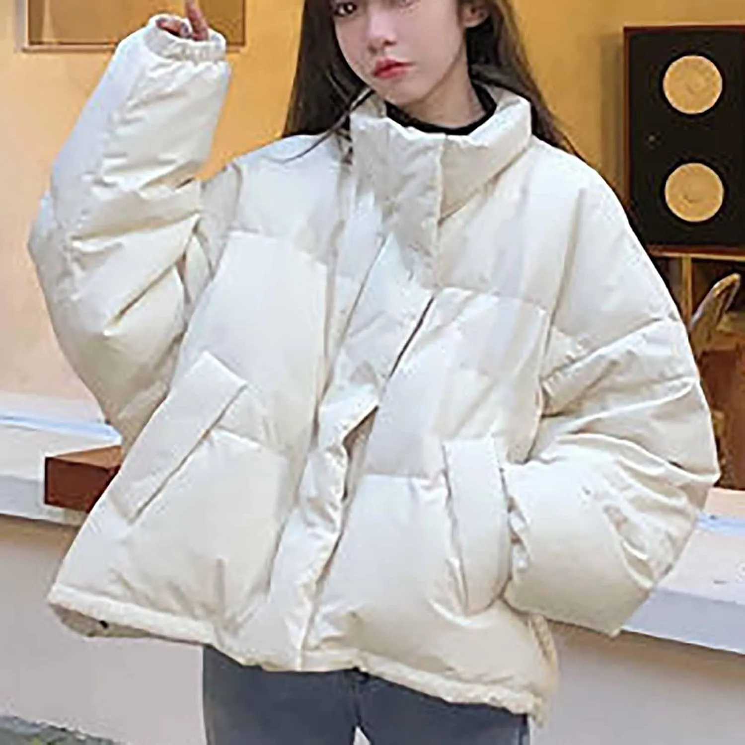 Women's Lightweight Quilted Jackets Oversized Winter Coats Stand Collar Thicken Puffer Jackets Warm Down Coats Parkas