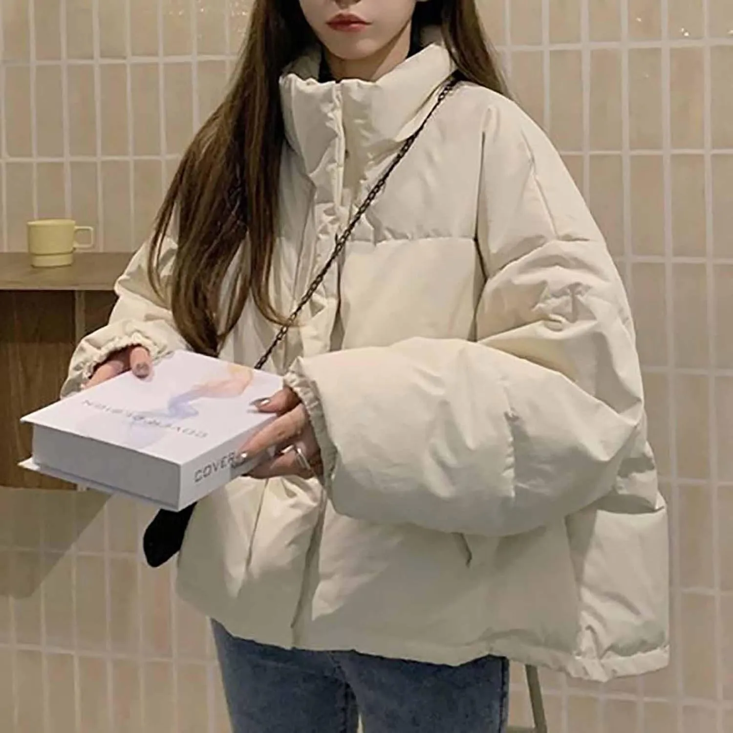 Women's Lightweight Quilted Jackets Oversized Winter Coats Stand Collar Thicken Puffer Jackets Warm Down Coats Parkas