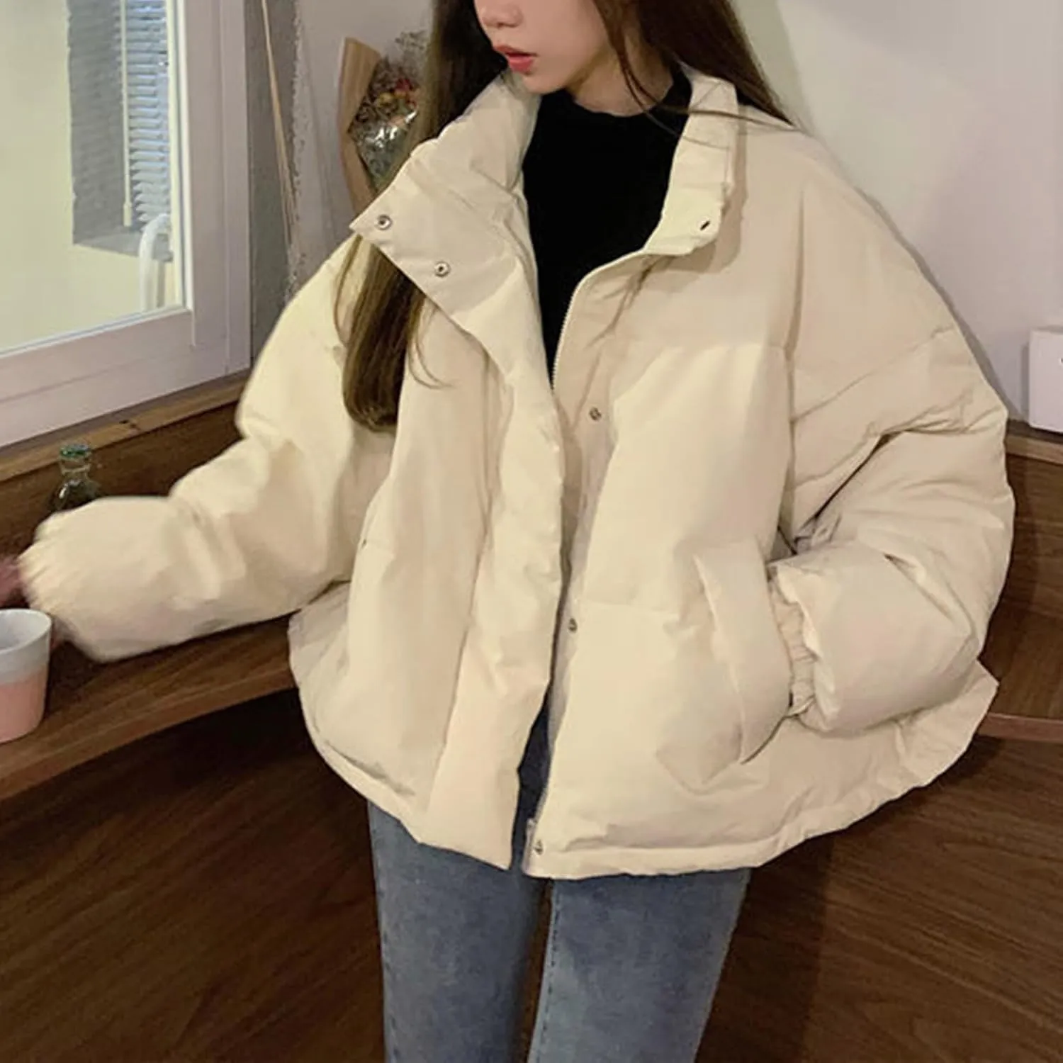 Women's Lightweight Quilted Jackets Oversized Winter Coats Stand Collar Thicken Puffer Jackets Warm Down Coats Parkas