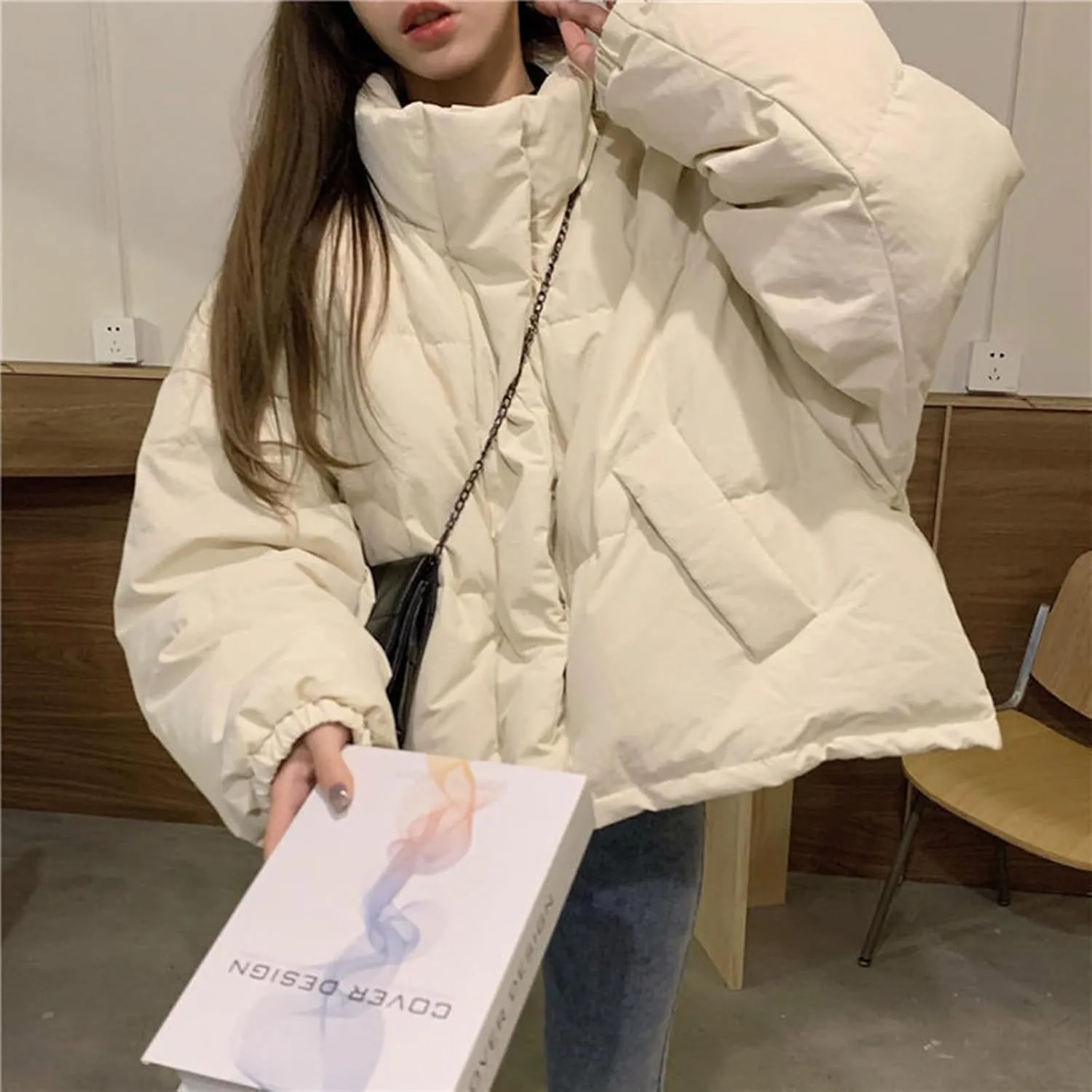 Women's Lightweight Quilted Jackets Oversized Winter Coats Stand Collar Thicken Puffer Jackets Warm Down Coats Parkas