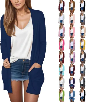 Womens Lightweight Summer Cardigan with Pockets Plus Size Long Sleeve Casual Comfy Thin Open Front Kimono Cardigans