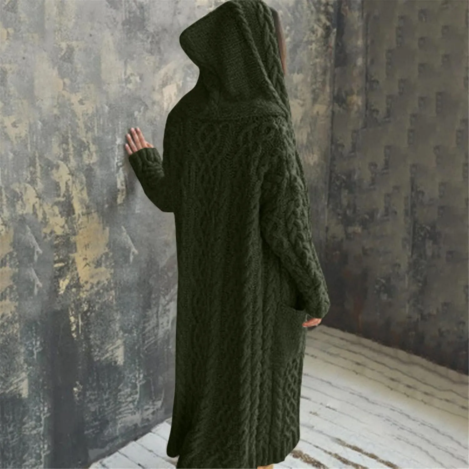 Womens Long Cable Knit Cardigan Sweaters Casual Open Front Long Sleeve Sweater Coats with Pockets