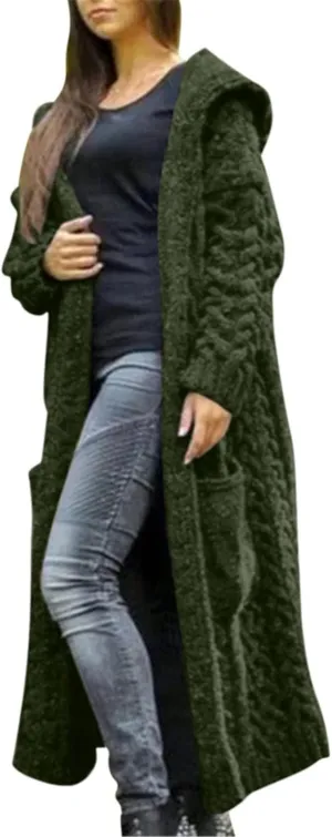 Womens Long Cable Knit Cardigan Sweaters Casual Open Front Long Sleeve Sweater Coats with Pockets