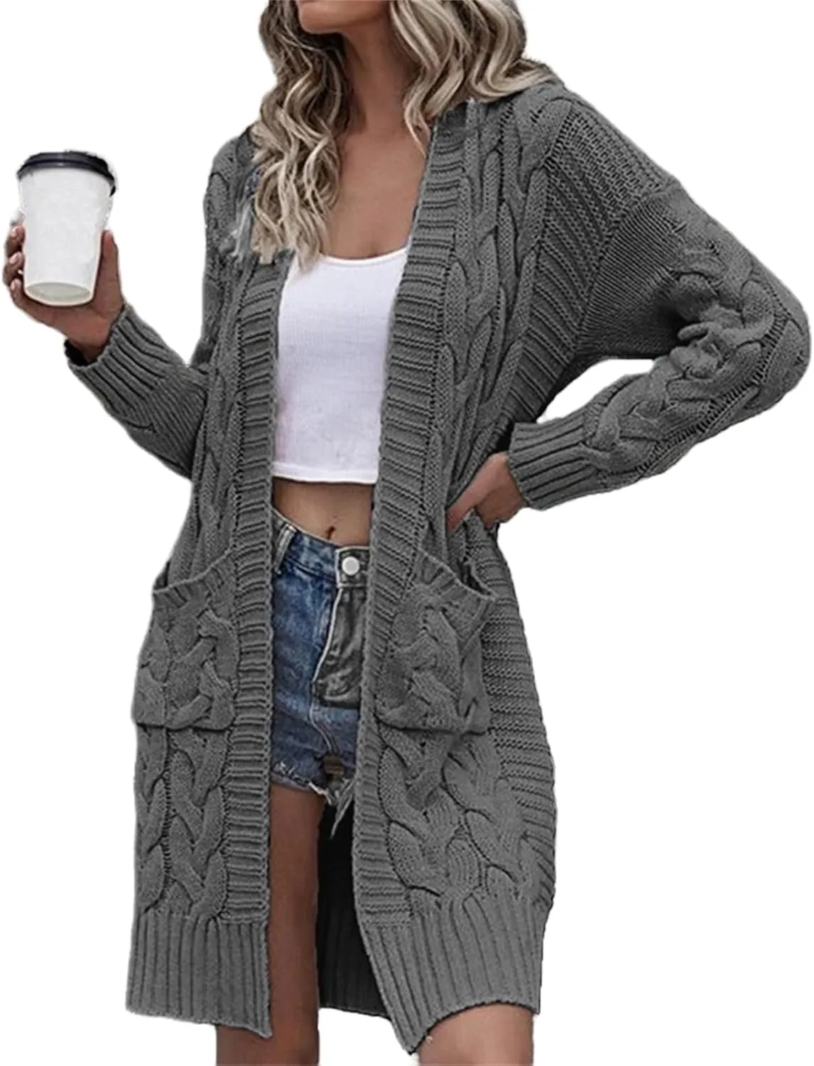 Womens Long Cardigan Coats Thin Stylish Cable Knit Maxi Sweater Open Front Coatigan Outerwear