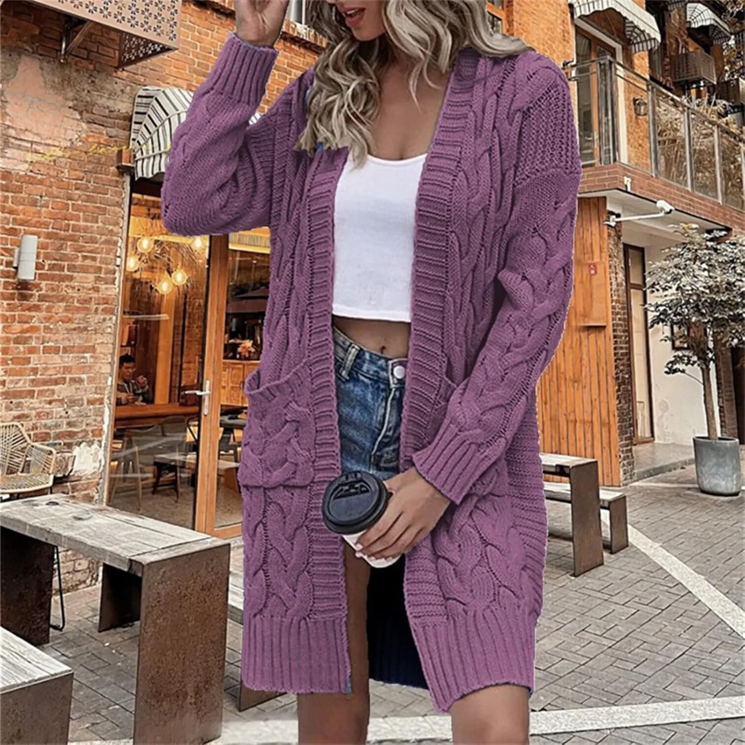 Womens Long Cardigan Coats Thin Stylish Cable Knit Maxi Sweater Open Front Coatigan Outerwear