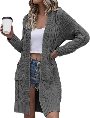 Womens Long Cardigan Coats Thin Stylish Cable Knit Maxi Sweater Open Front Coatigan Outerwear