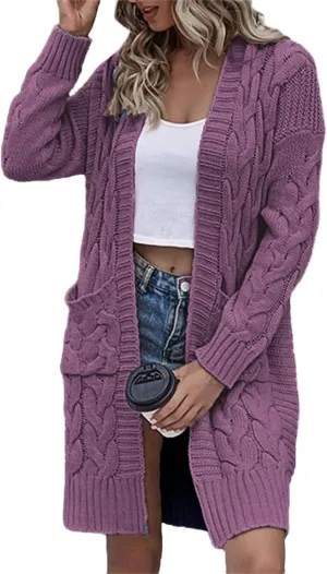 Womens Long Cardigan Coats Thin Stylish Cable Knit Maxi Sweater Open Front Coatigan Outerwear