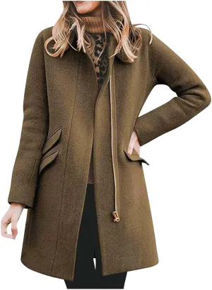 Womens Long Coat Classic Open Front Zip Up Casual Winter Wool Blend Over Pea Coats 2024 Fashion Solid Long Jackets