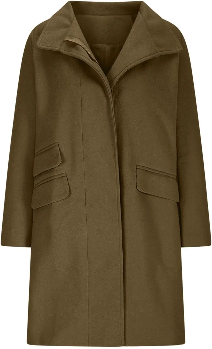 Womens Long Coat Classic Open Front Zip Up Casual Winter Wool Blend Over Pea Coats 2024 Fashion Solid Long Jackets
