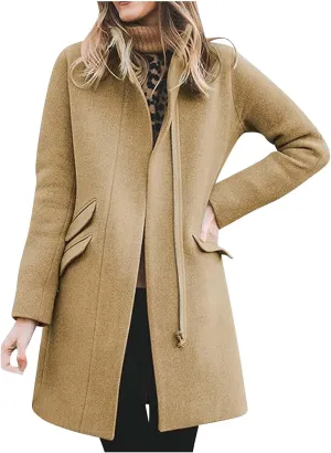 Womens Long Coat Classic Open Front Zip Up Casual Winter Wool Blend Over Pea Coats Long Jackets Fashion Trench Coats