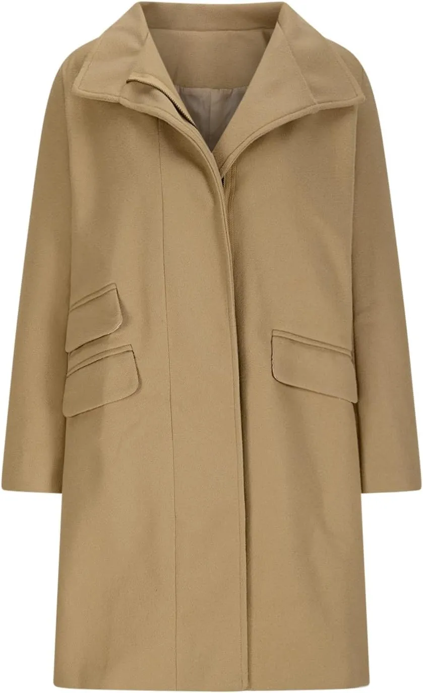Womens Long Coat Classic Open Front Zip Up Casual Winter Wool Blend Over Pea Coats Long Jackets Fashion Trench Coats