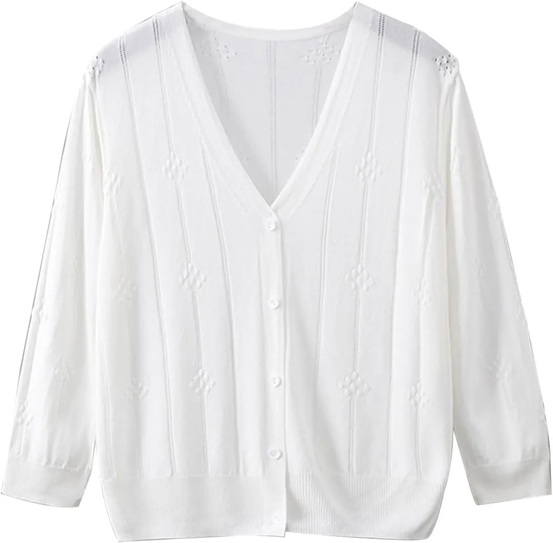 Women's Long Sleeve Button Down Knit Cardigan Sweaters V-Neck Open Front Outerwear Fall Casual Loose Cardigans