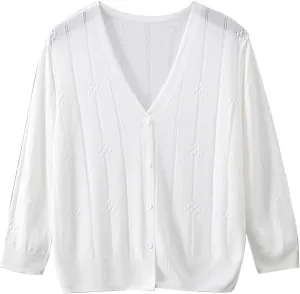 Women's Long Sleeve Button Down Knit Cardigan Sweaters V-Neck Open Front Outerwear Fall Casual Loose Cardigans