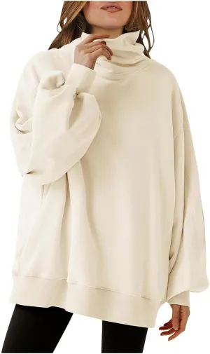 Women's Long Sleeve Cowl Neck Sweatshirt Oversized Pullover Casual Loose Sweatshirts Plus Size Soft Tunic Tops