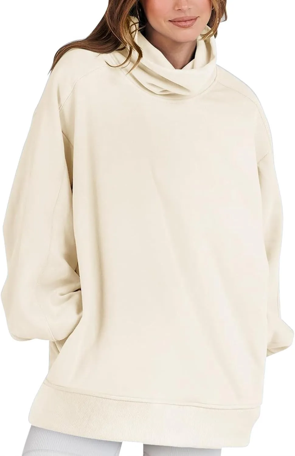 Women's Long Sleeve Cowl Neck Sweatshirt Oversized Pullover Casual Loose Sweatshirts Plus Size Soft Tunic Tops