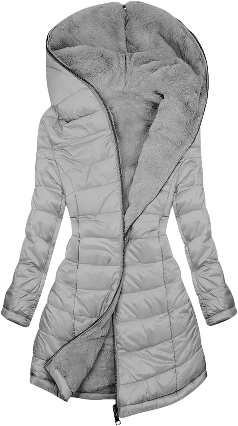 Women's Long Winter Puffer Coat Waterproof Warm Zip Up Down Jacket Faux Fur Hooded Warm Parka Jackets