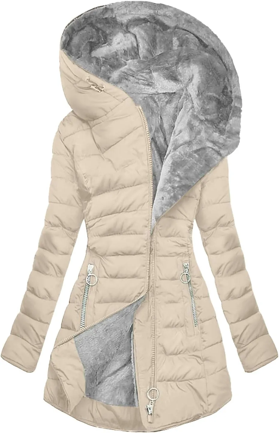Women's Long Winter Sherpa Lined down Coat Jackets Hood Thicken Parka Warm Puffer Jacket Outdoor Windproof Ski Coats