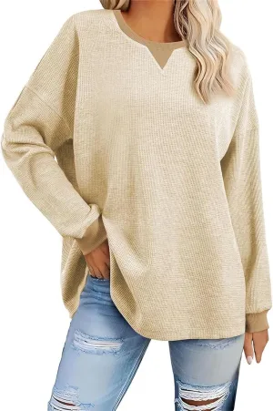 Womens Loose Sweatshirt Casual Knitted Long Sleece Round Neck Lightweight Hoodie Oversized Pullover Workout Tops