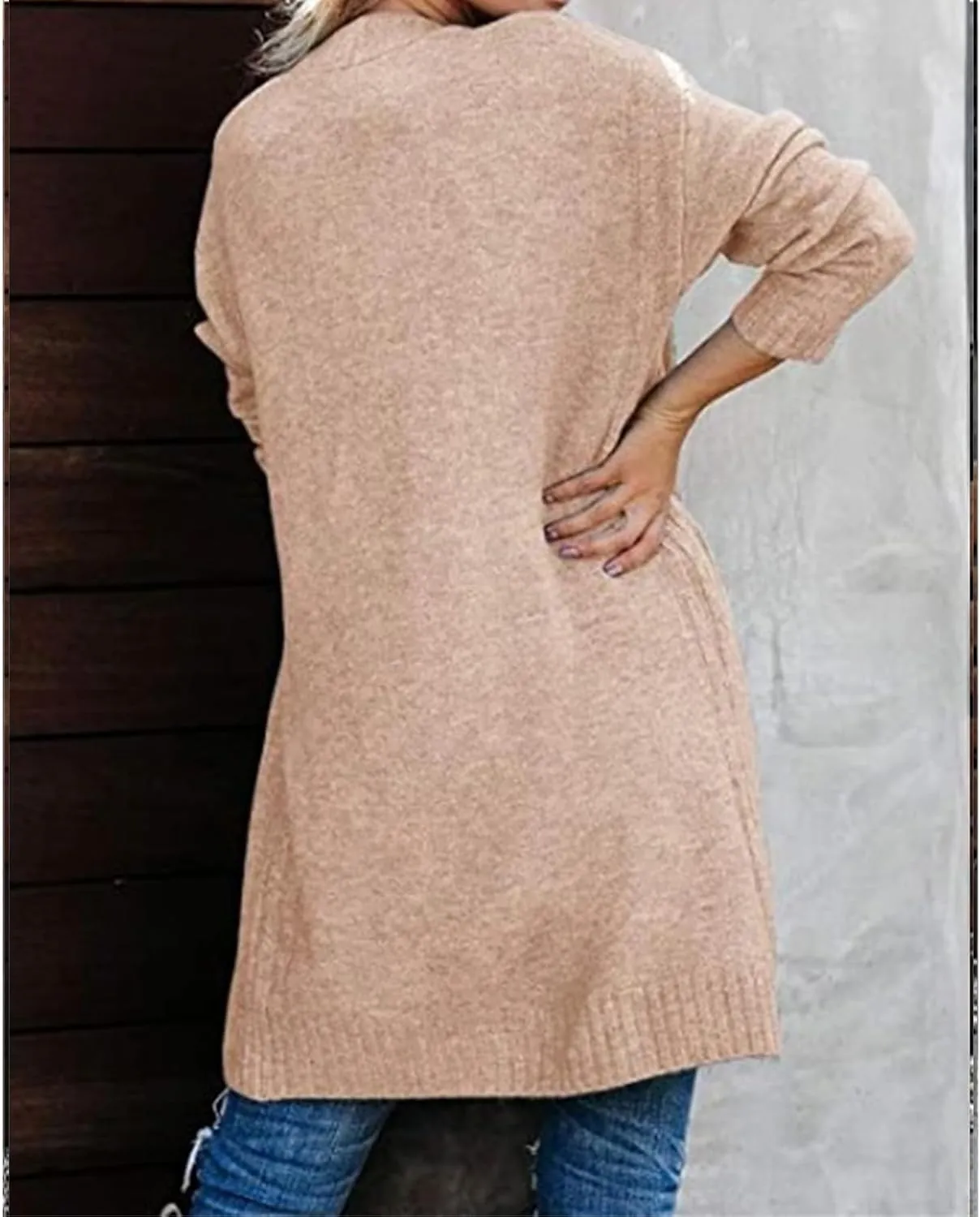 Womens Open Front Cardigan Casual Loose Button Down Cable Knit Long Sleeve Sweater Lightweight Sweater Coats