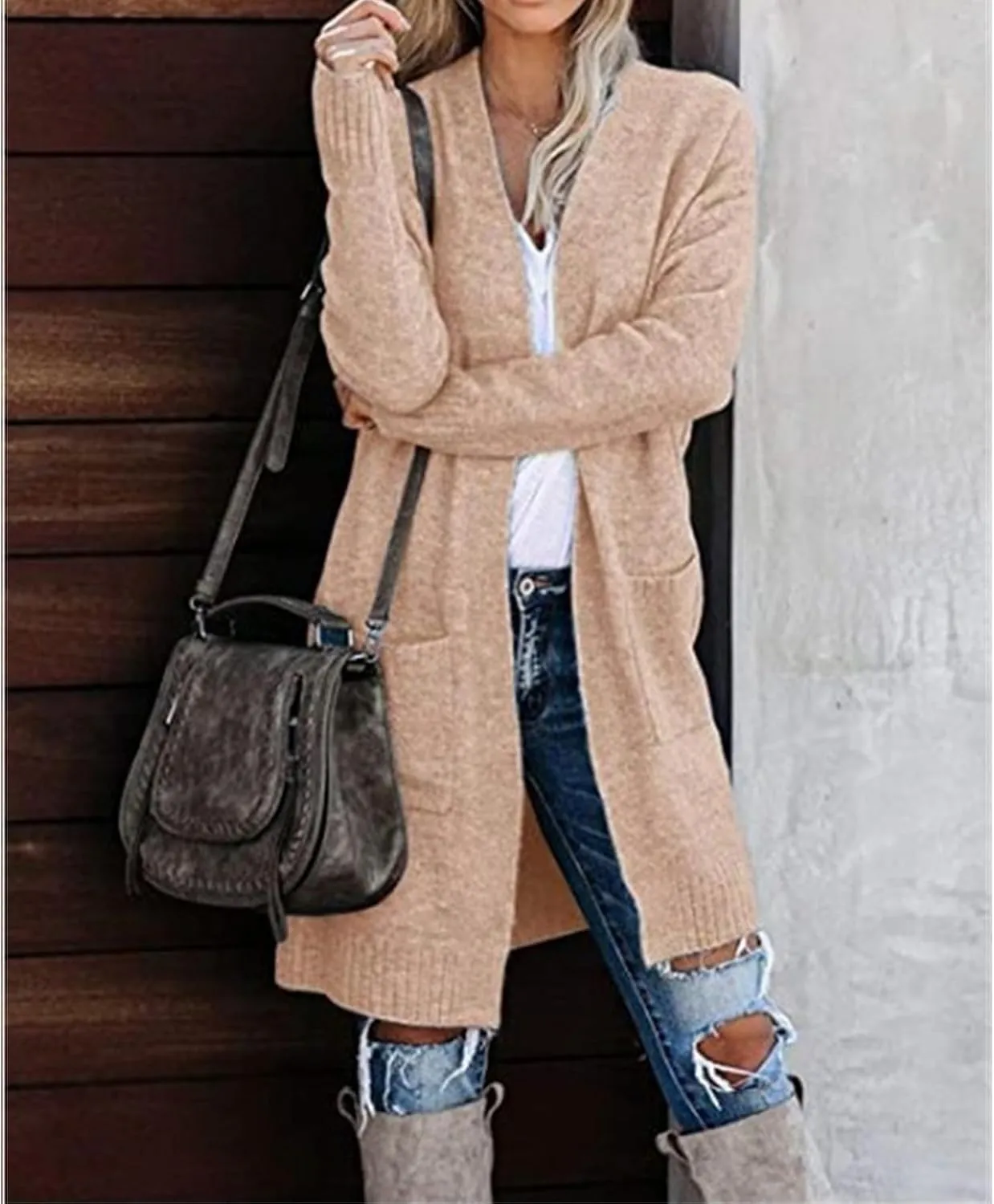 Womens Open Front Cardigan Casual Loose Button Down Cable Knit Long Sleeve Sweater Lightweight Sweater Coats