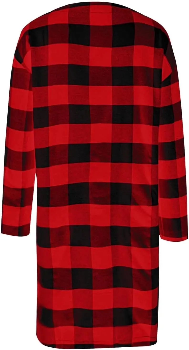 Womens Open Front Cardigan Coat Trendy Plaid Flannel Shacket Jacket Casual Loose Button Down Cardigans