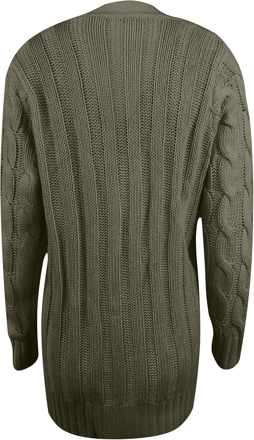 Women's Open Front Cardigan Slouchy Sweaters Fashion Button Down Cable Knit Chunky Oversized Knitwear Outwear Coats