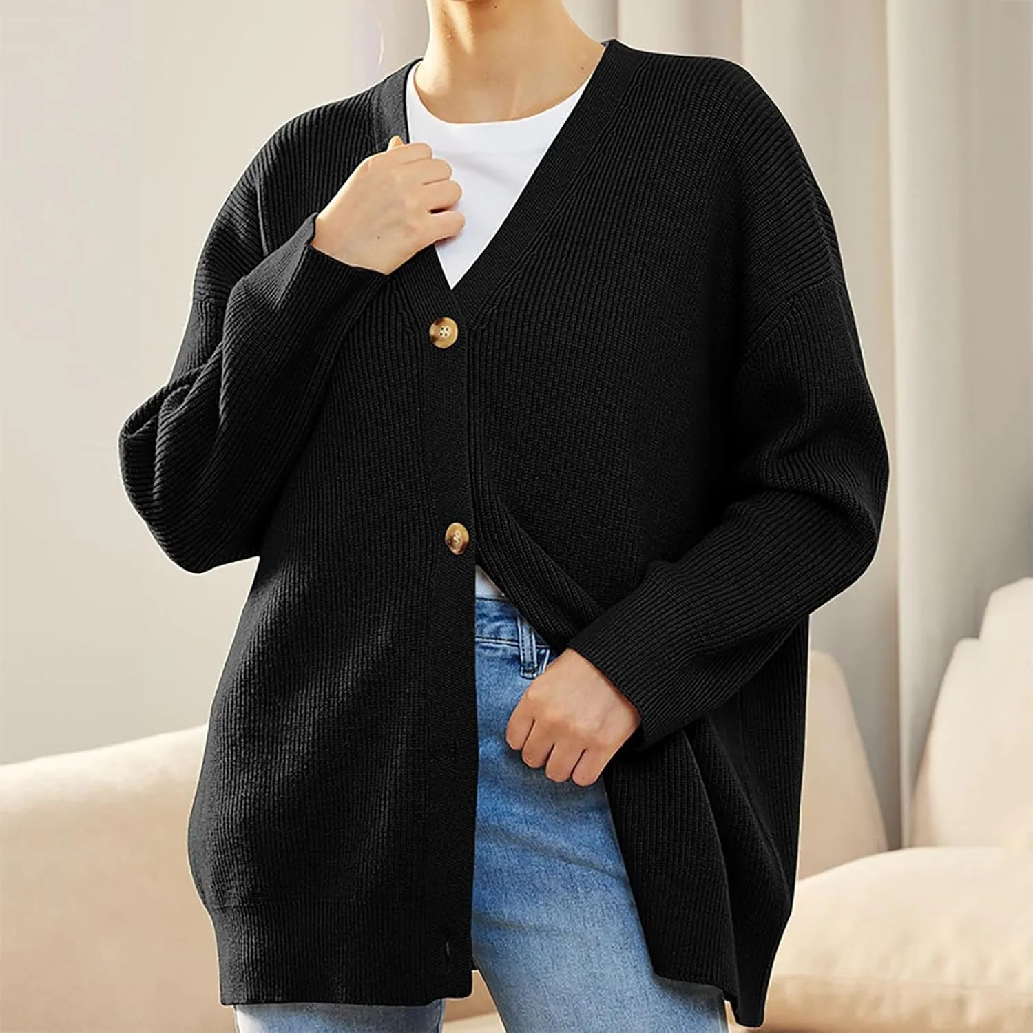 Women's Oversized Cable Knit Sweaters Long Sleeve Button up Chunky Cardigan Casual Fashion Outwear