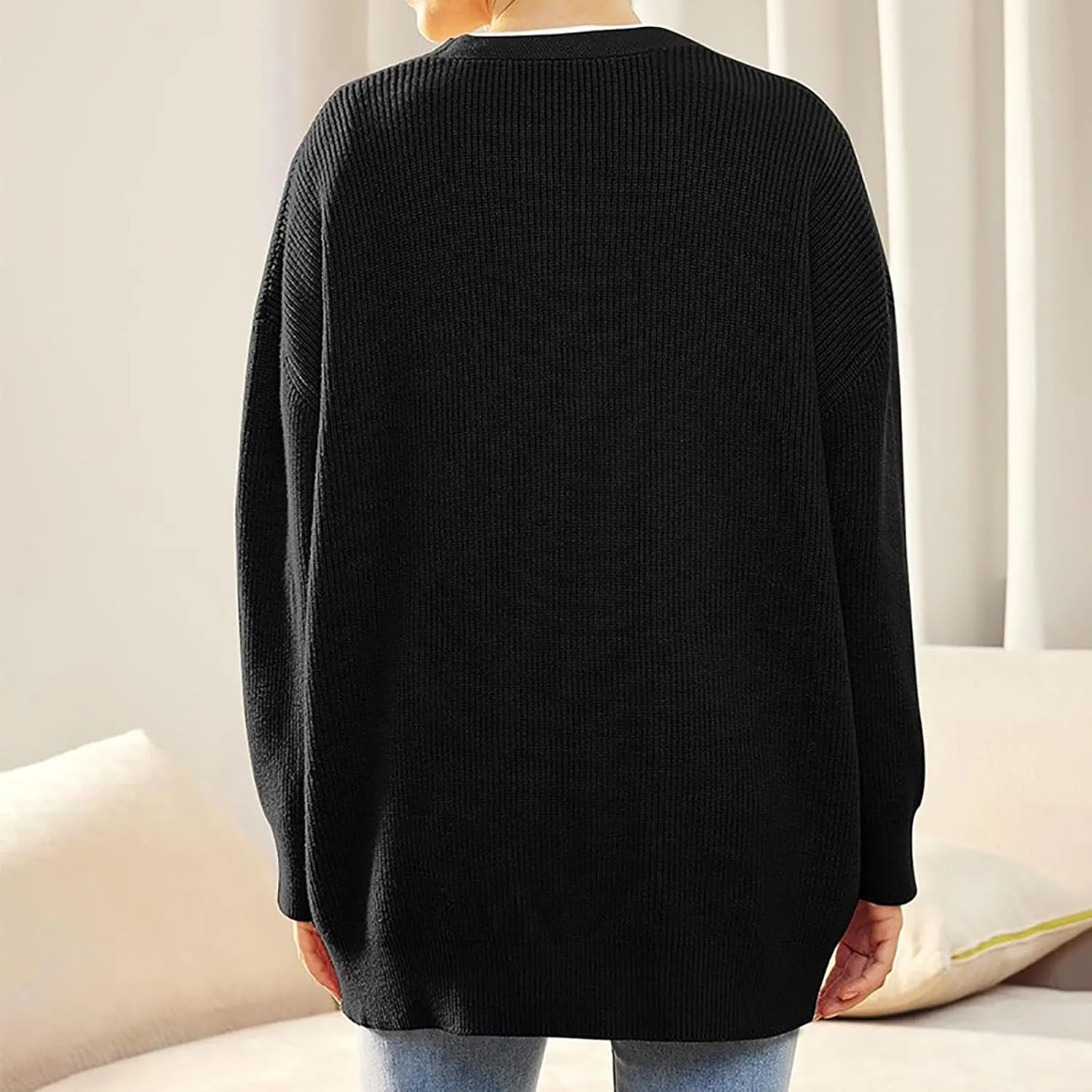 Women's Oversized Cable Knit Sweaters Long Sleeve Button up Chunky Cardigan Casual Fashion Outwear
