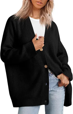 Women's Oversized Cable Knit Sweaters Long Sleeve Button up Chunky Cardigan Casual Fashion Outwear