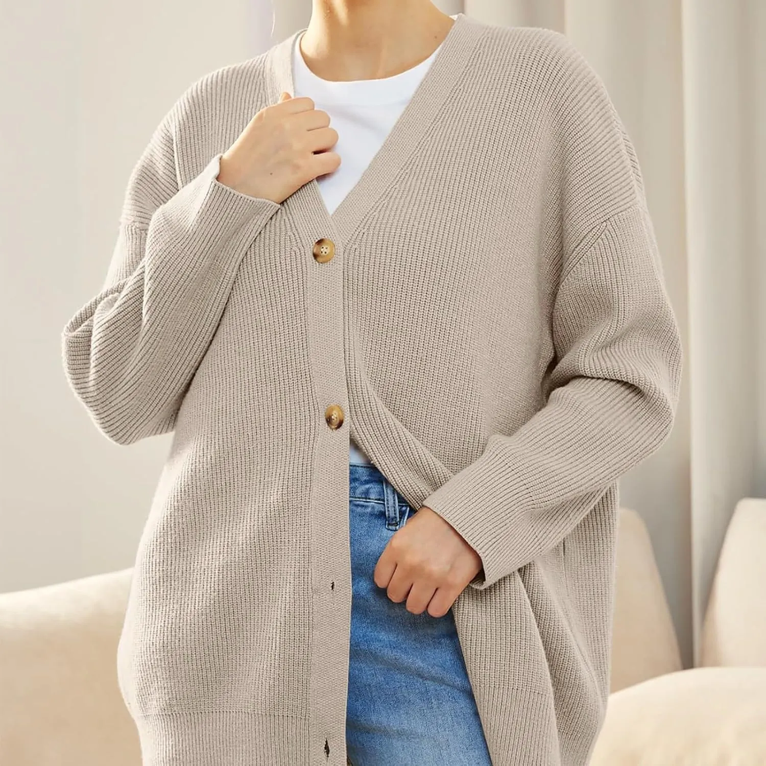 Women's Oversized Cardigan Sweaters Long Sleeve Button Down Open Front Knit Sweater 2024 Fall Fashion Outfits Knitwear