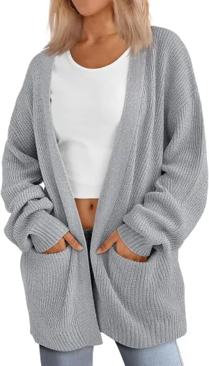 Womens Oversized Cardigans Casual Loose V Neck Cardigan Sweater Ribbed Knit Open Front Sweaters Warm Outfits