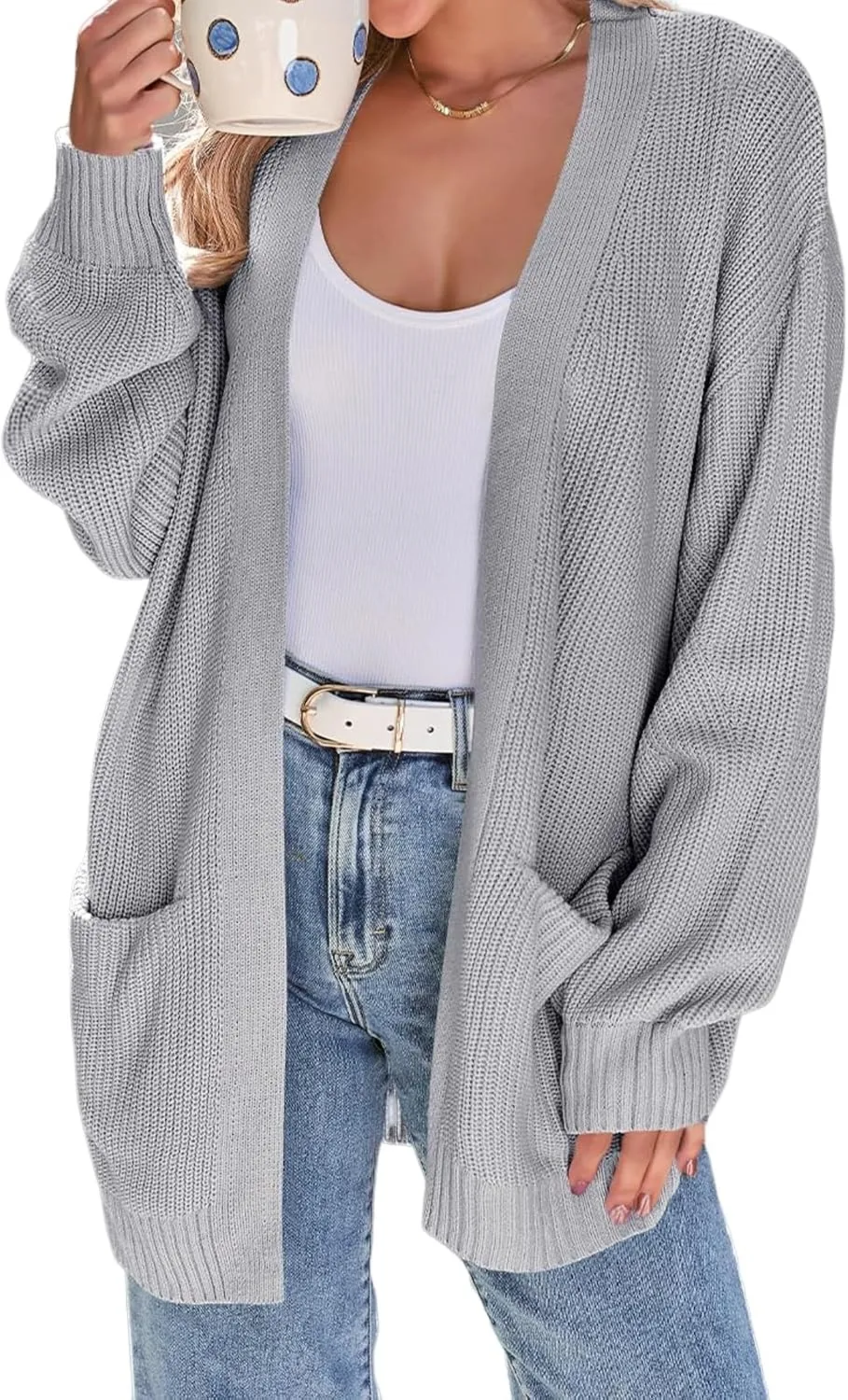 Womens Oversized Cardigans Casual Loose V Neck Cardigan Sweater Ribbed Knit Open Front Sweaters Warm Outfits