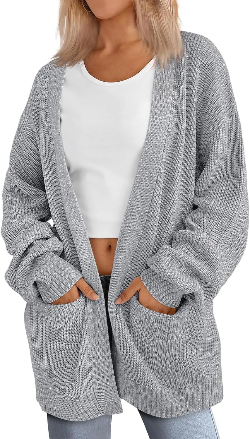Womens Oversized Cardigans Casual Loose V Neck Cardigan Sweater Ribbed Knit Open Front Sweaters Warm Outfits