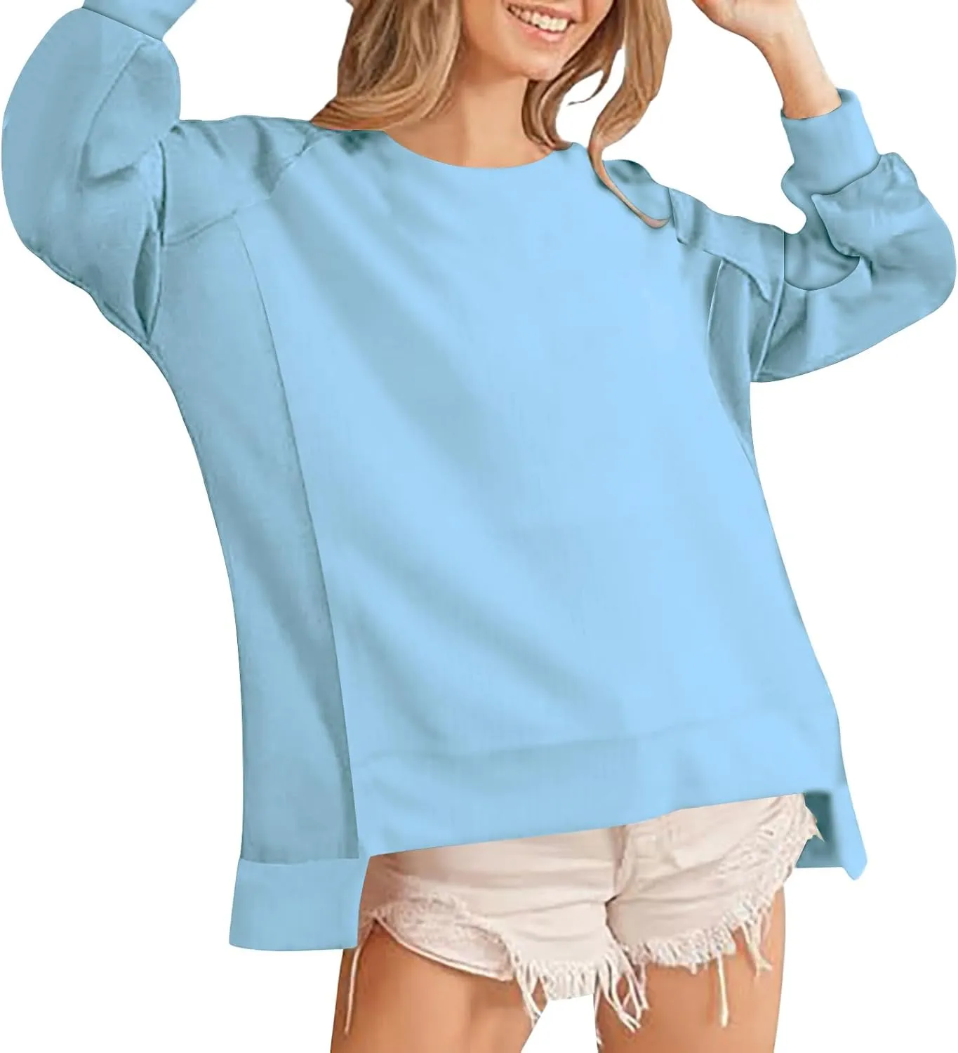 Womens Oversized Crewneck Sweatshirts Long Sleeve High Low Pullover Tops Fall Fashion Tops Winter Comfy Clothes 2024