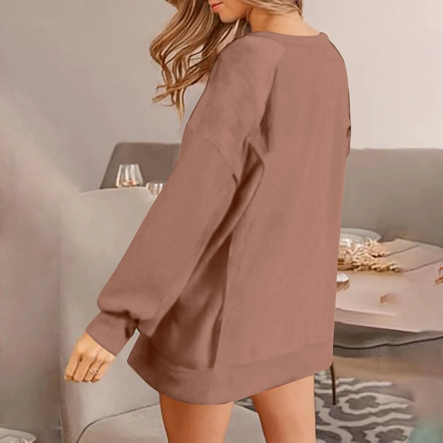 Womens Oversized Crewneck Sweatshirts Long Sleeve High Low Pullover Tops Fall Fashion Tops Winter Comfy Clothes 2024