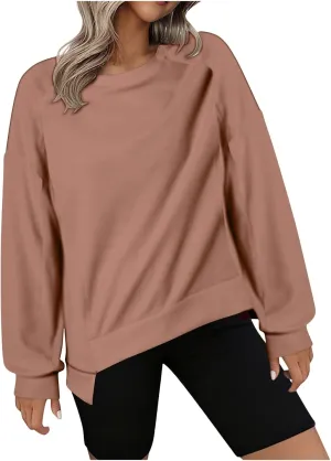 Womens Oversized Crewneck Sweatshirts Long Sleeve High Low Pullover Tops Fall Fashion Tops Winter Comfy Clothes 2024
