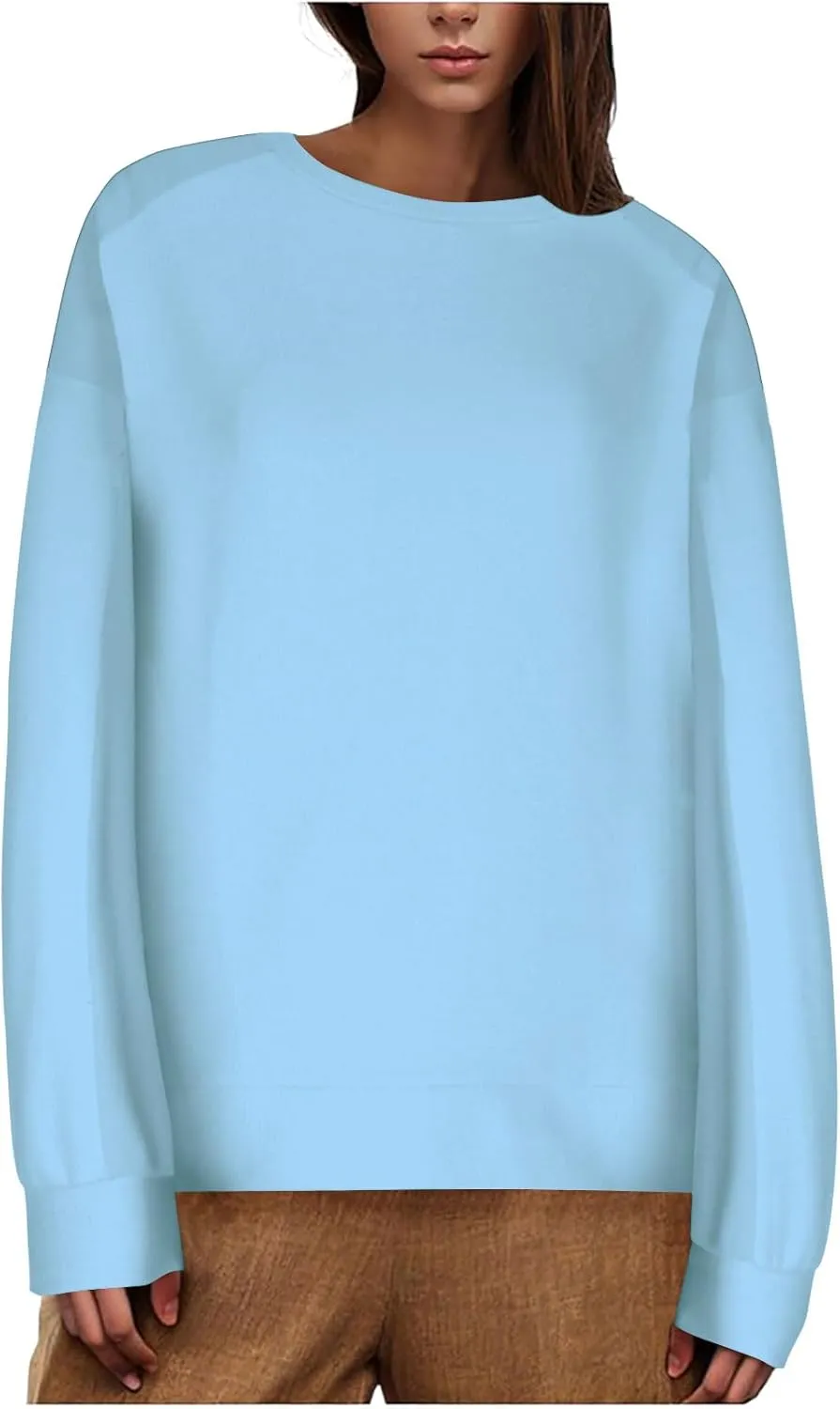 Womens Oversized Crewneck Sweatshirts Long Sleeve High Low Pullover Tops Fall Fashion Tops Winter Comfy Clothes 2024