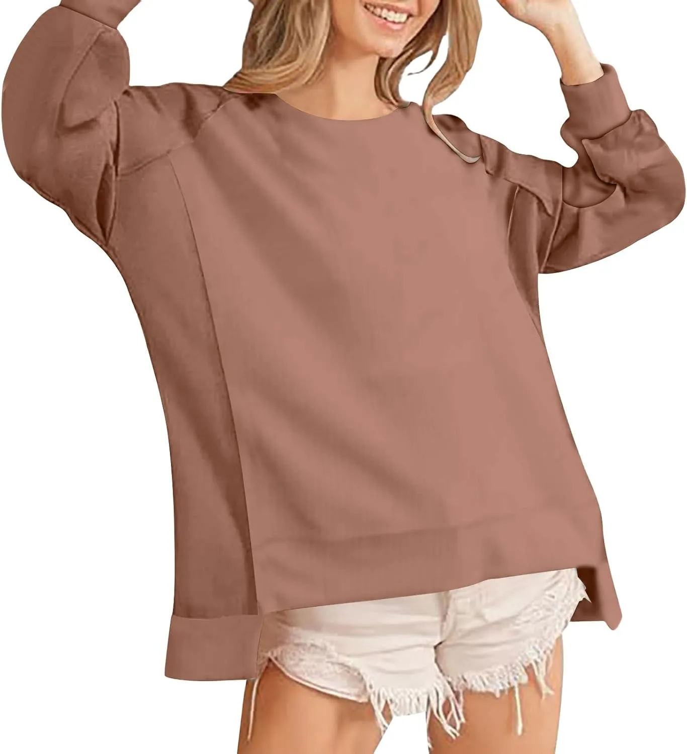 Womens Oversized Crewneck Sweatshirts Long Sleeve High Low Pullover Tops Fall Fashion Tops Winter Comfy Clothes 2024